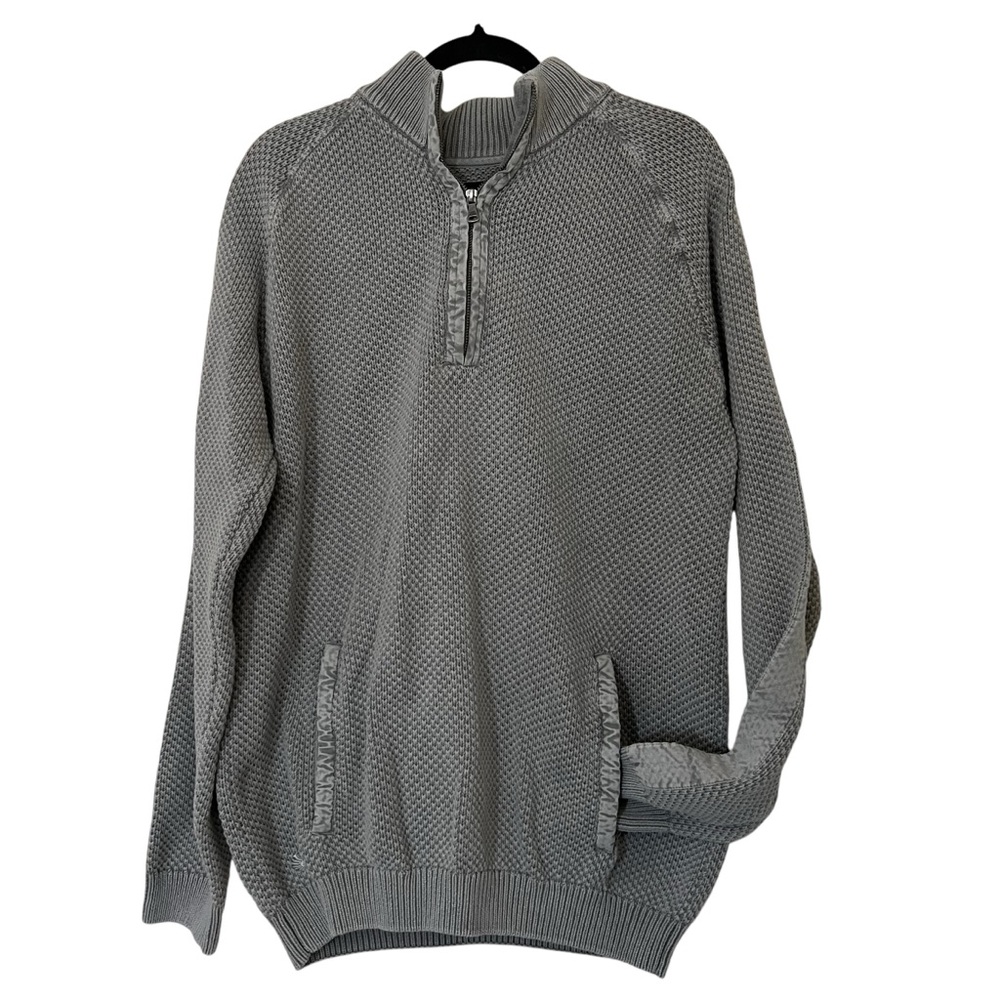 Cody, James Gray 1/4 zip waffle pull over sweater and size XL.